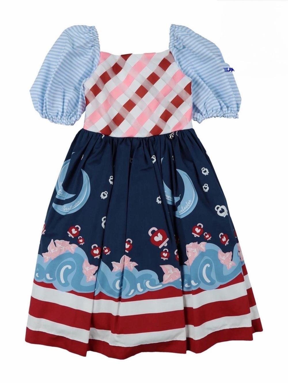Simonetta Multi-Color Patterned Puff-Sleeve Kids Dress